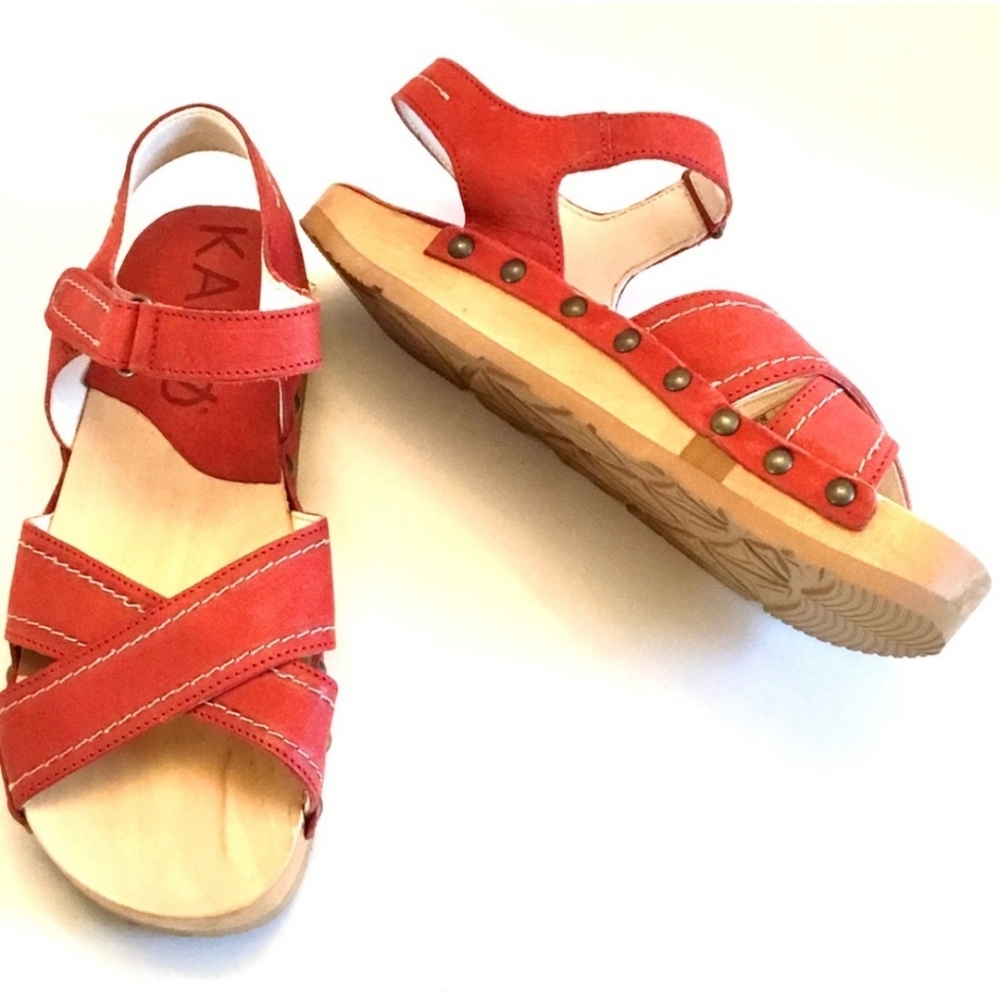 KALSO Retro 70’s Earth Shoe SERENE Wood Flatform Negative Heel Cherry Leather